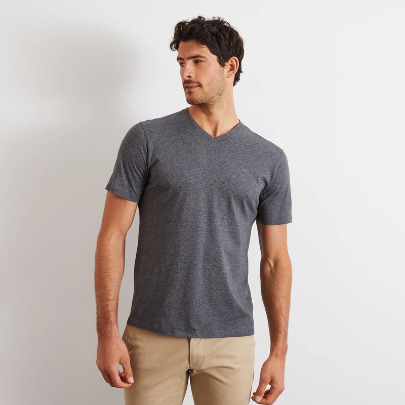 V-Neck Grey Light Pima Cotton T-Shirt