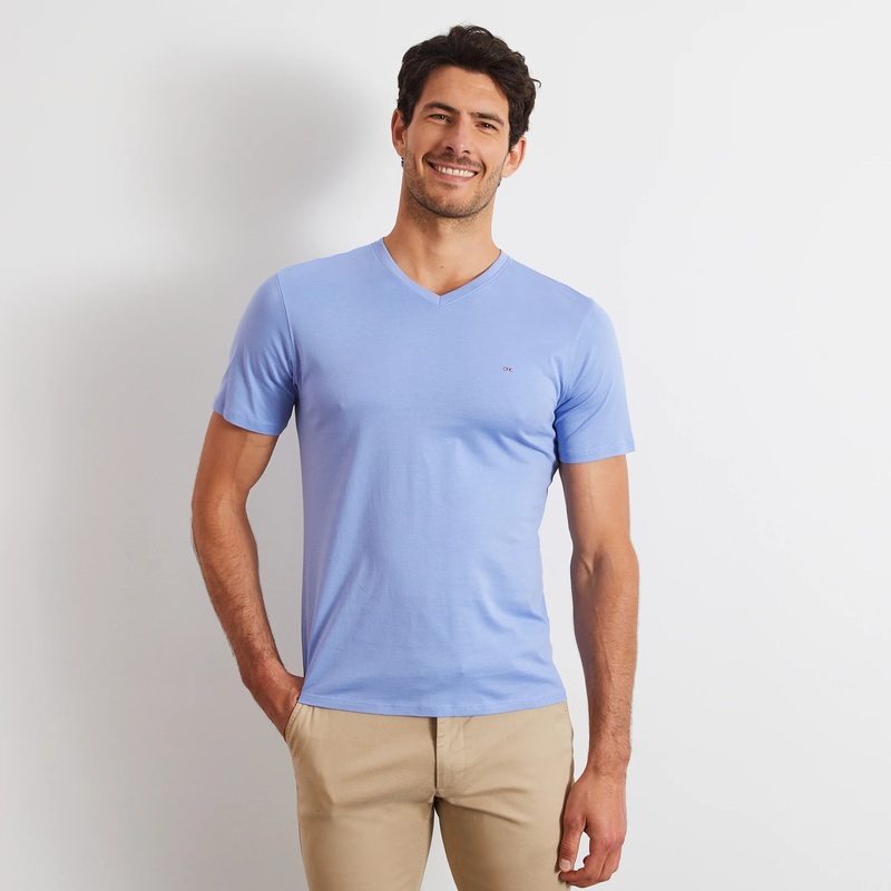 V-Neck Light Blue Light Pima Cotton T-Shirt