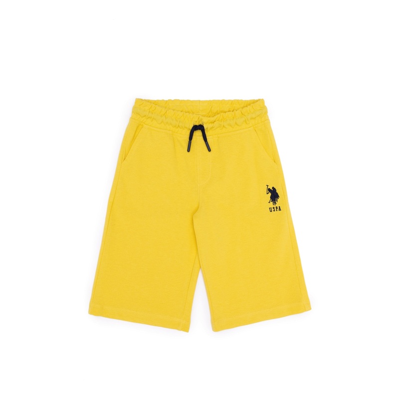 Yellow Knitted Shorts With Black Drawstrings