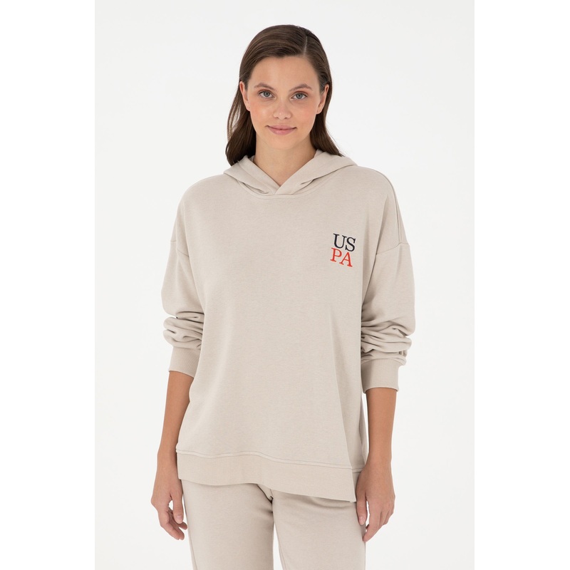 Beige Hoodie with Chest Logo