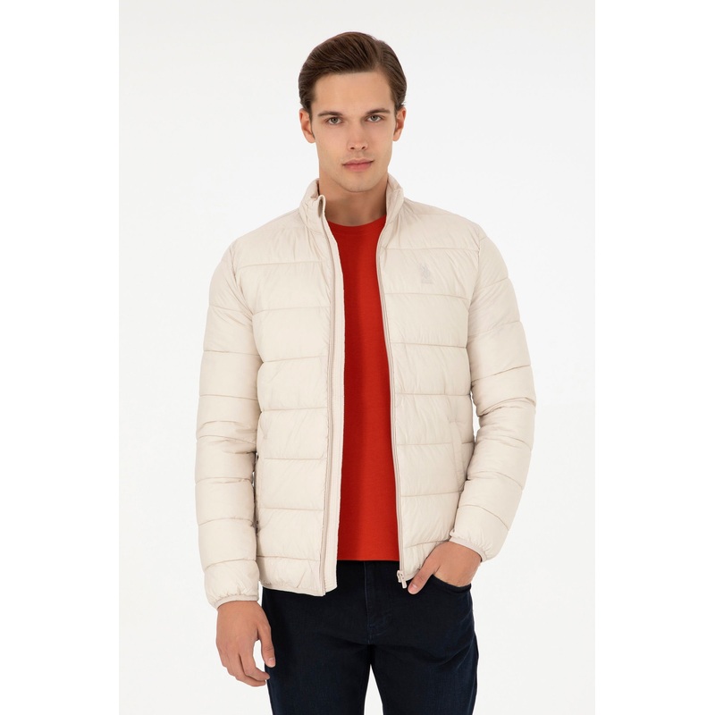 Beige Quilted Puffer Jacket