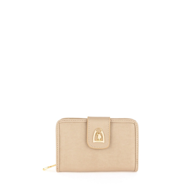 Beige Small Wallet with Button Closure