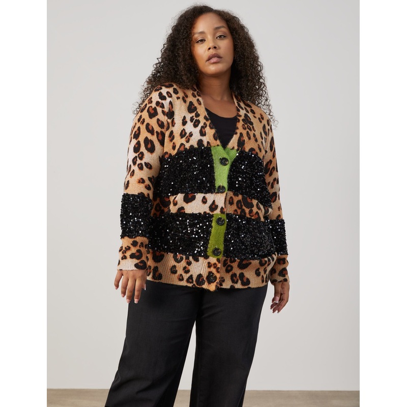 Cardigan with Leo Print and Sequins