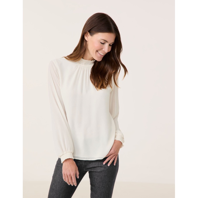 Chiffon Blouse with Semi-Transparent Overlayer