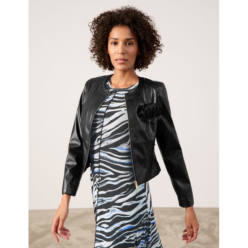 Coated Blazer Jacket with Flower Detail