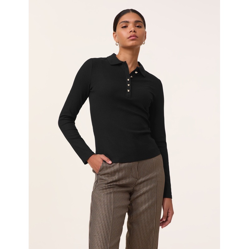 Fine Long-Sleeved Polo Shirt