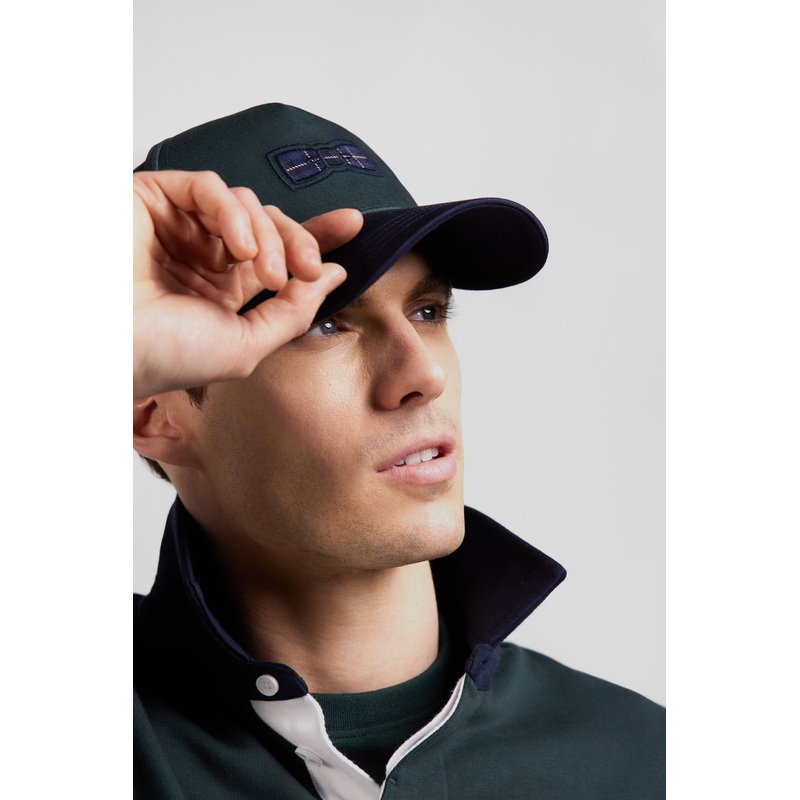 Green and Navy Cotton Cap with Tricolour Details