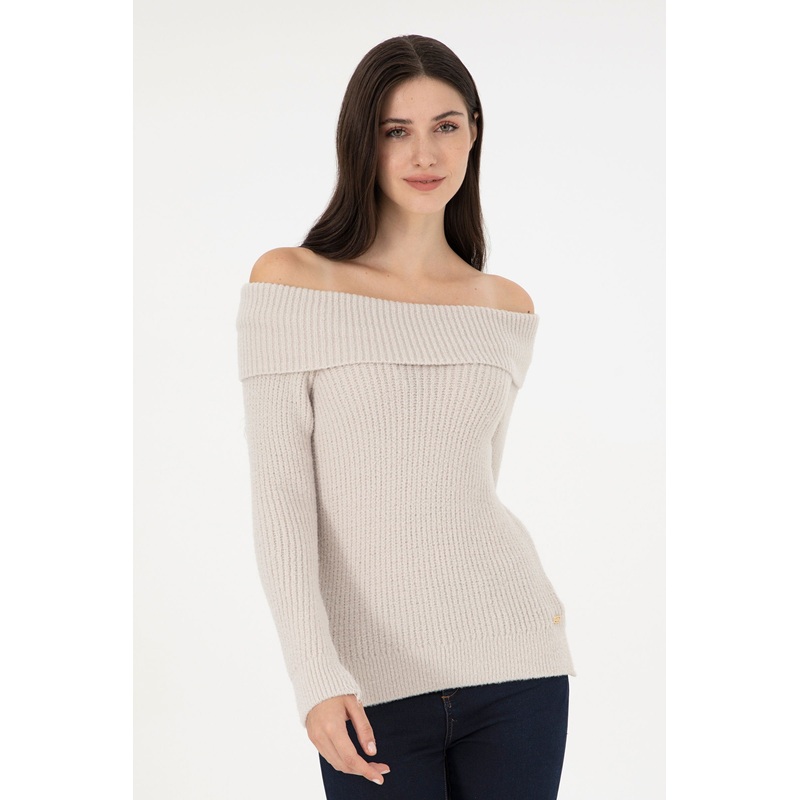 Grey Knitwear Sweater with Wide Turtleneck
