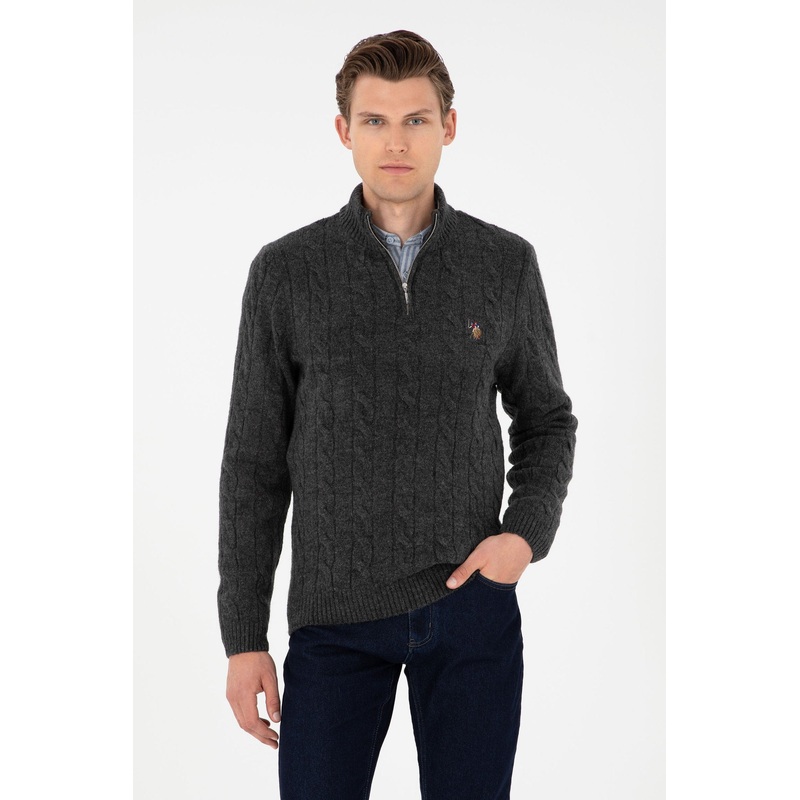 Grey Knitwear Sweater with Zipper