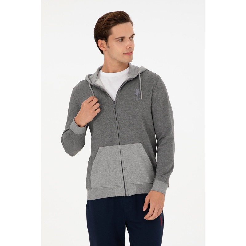 Grey Sweatshirt with Color Block Design
