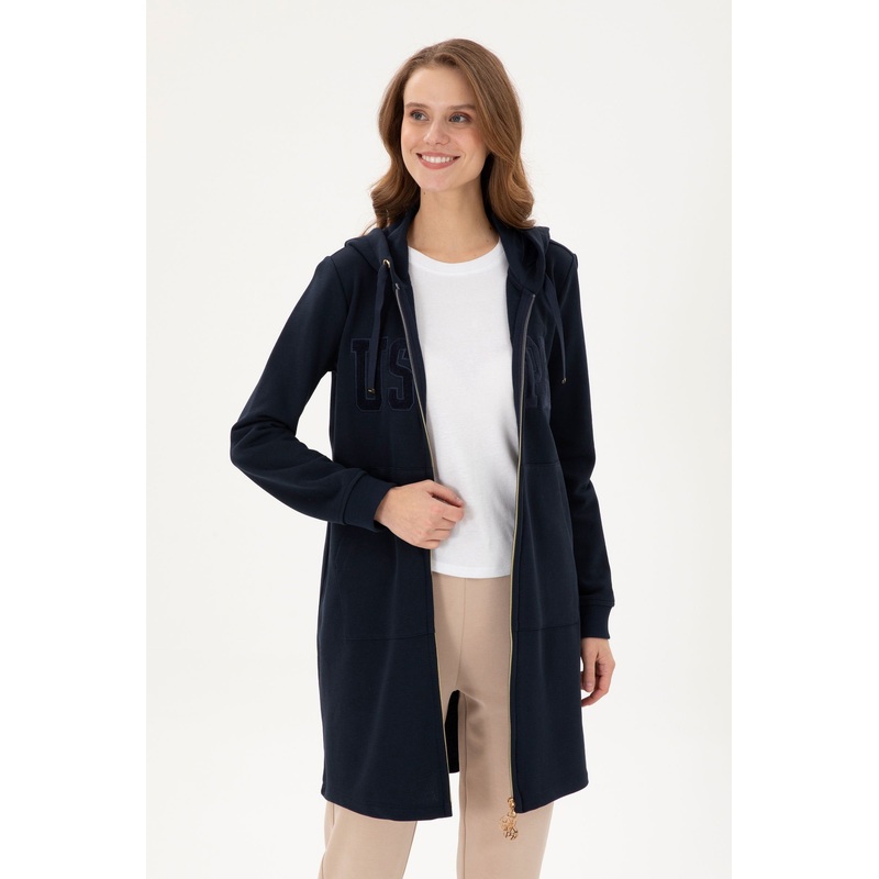Navy Blue Long Hoodie with Zipper