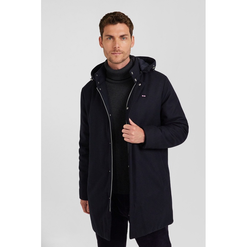Navy Blue Short Flannel Wool Parka