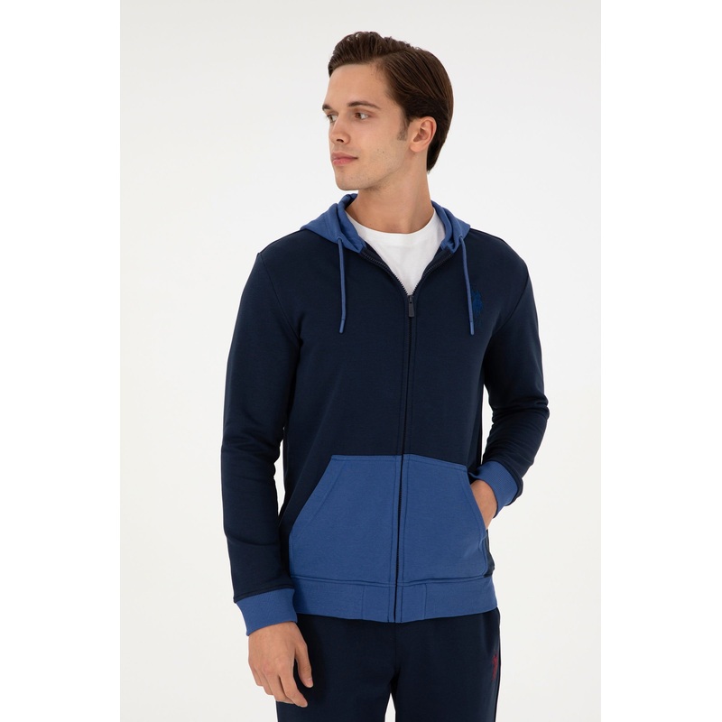 Navy Blue Sweatshirt with Color Block Design