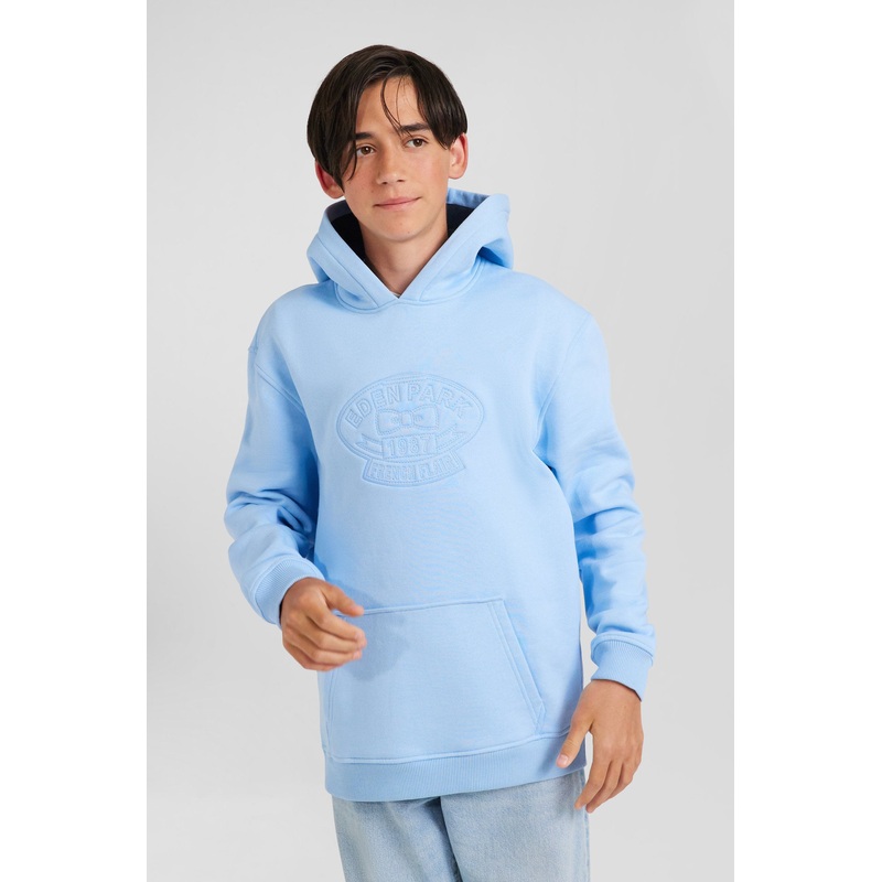 Oversize Sky Blue Embroidered Cotton Blend Hoodie