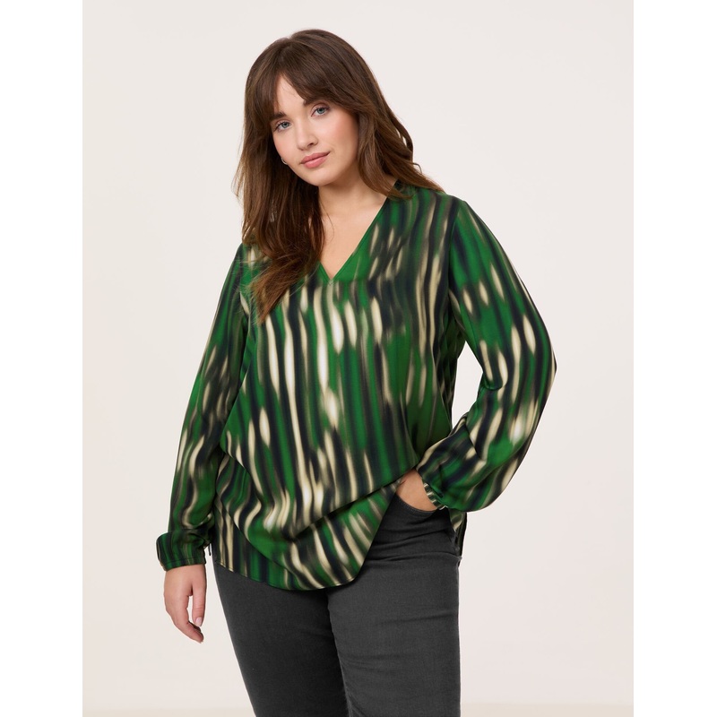 Print Blouse with V-Neck