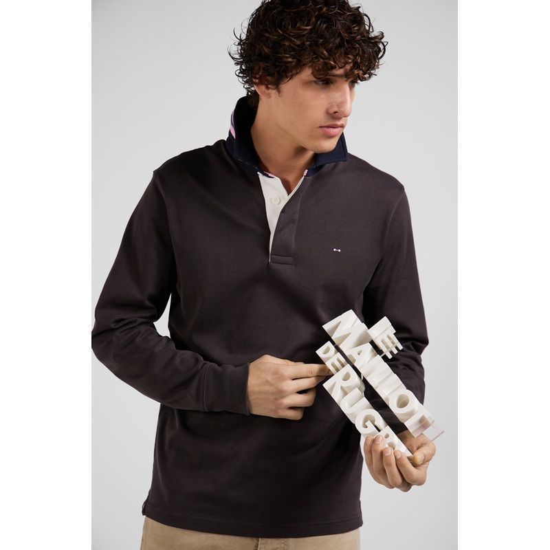 Regular Brown Long-Sleeved Pima Cotton Rugby Shirt