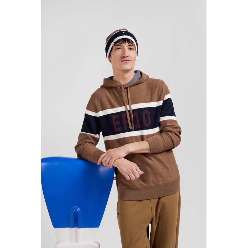 Regular Camel Cotton Hooded Jumper with EP10 Jacquard