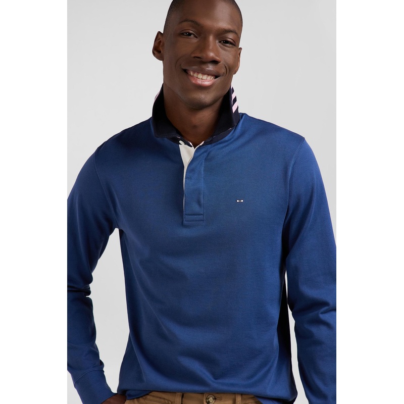 Regular Dark Blue Long-Sleeved Pima Cotton Rugby Shirt