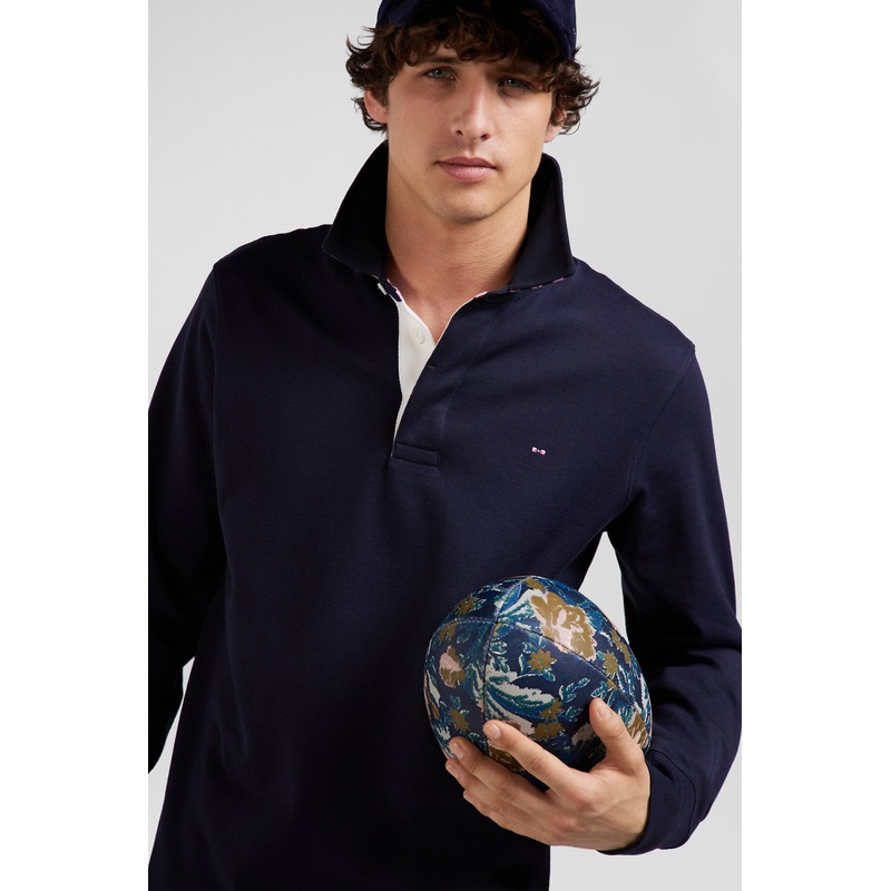 Regular Navy Blue Long-Sleeved Pima Cotton Rugby Shirt