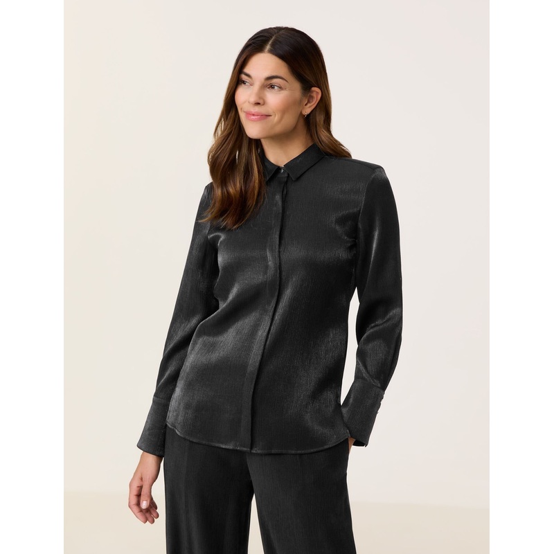 Satin-Coated Long-Sleeved Blouse
