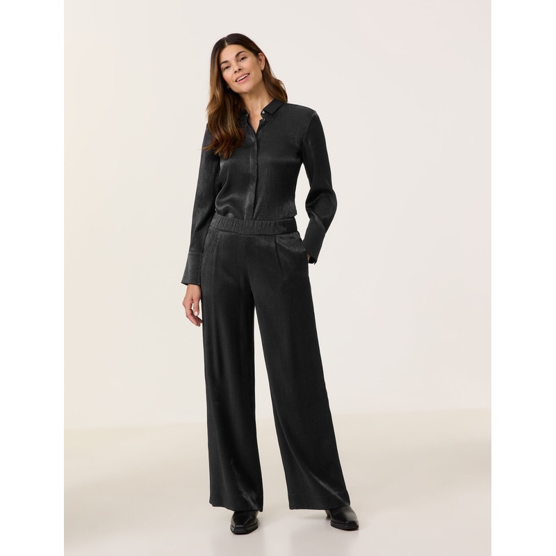 Satinized Hatching Pants with A Wide Leg