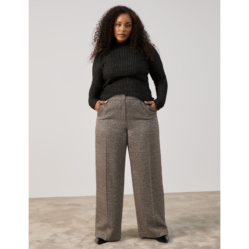 Wide Trousers with A Herringbone Pattern and Sequins Carlotta