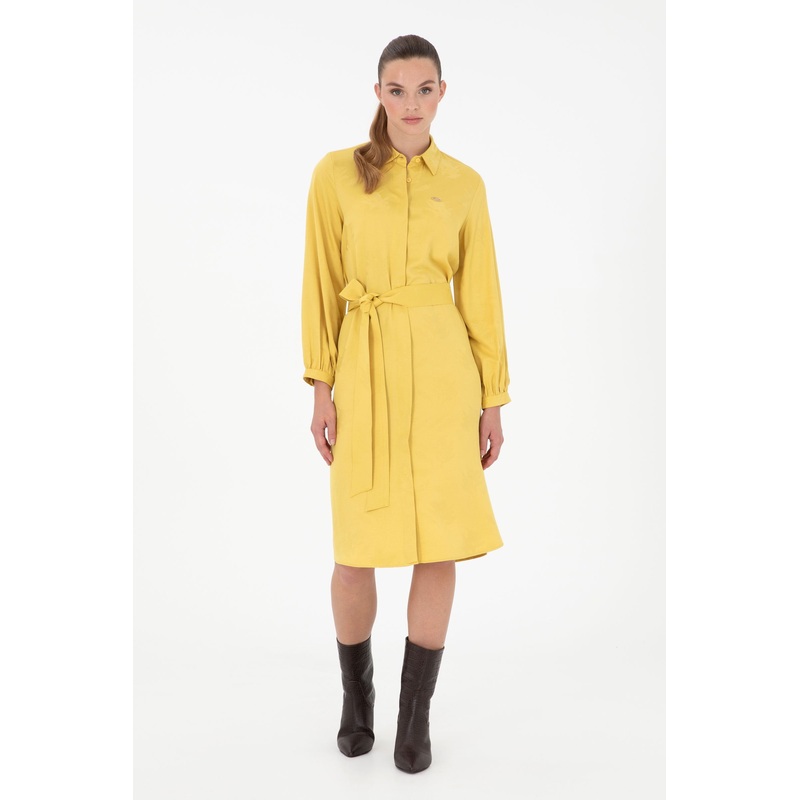 Yellow Shirt Style Midi Dress