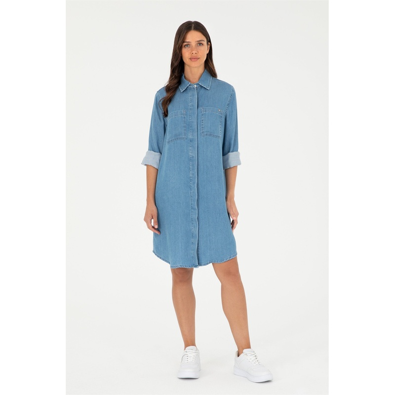 Blue Long Button Down Denim Dress