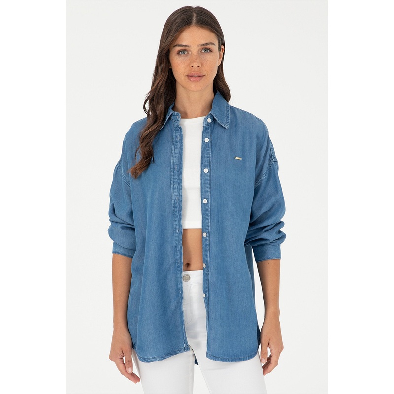 Blue Long Button Down Denim Shirt