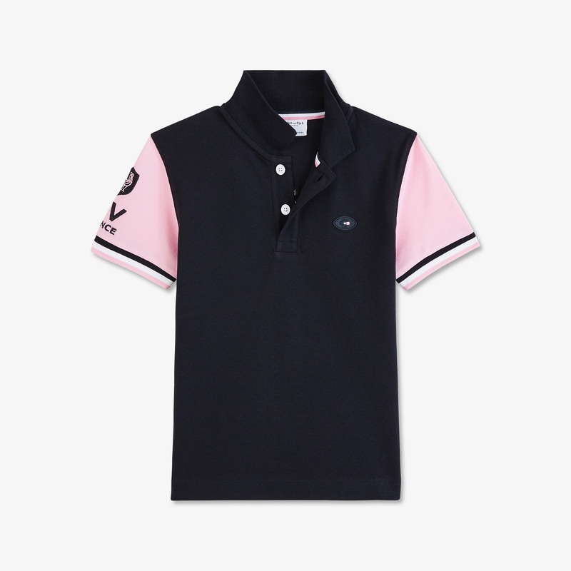 Dark Blue Colour-Block Polo With XV Embroidery