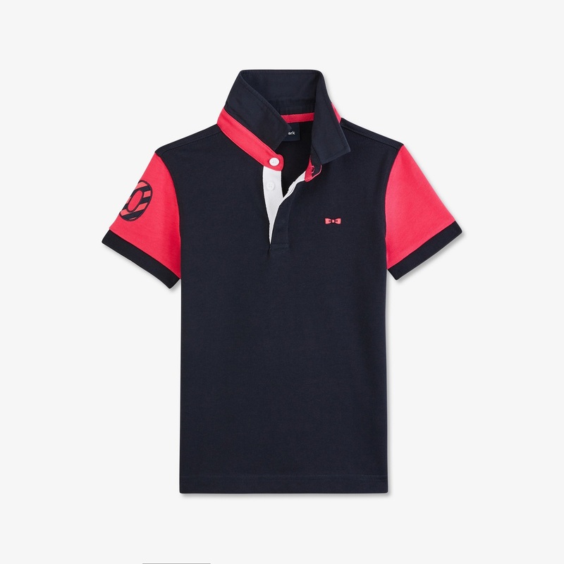 Dark Blue Colour-Block Rugby Shirt With No.10 Embroidery