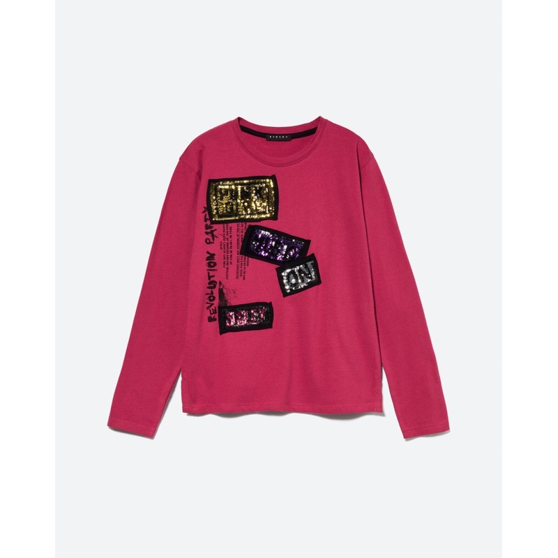 Fuchsia T-Shirt With Print And Sequins