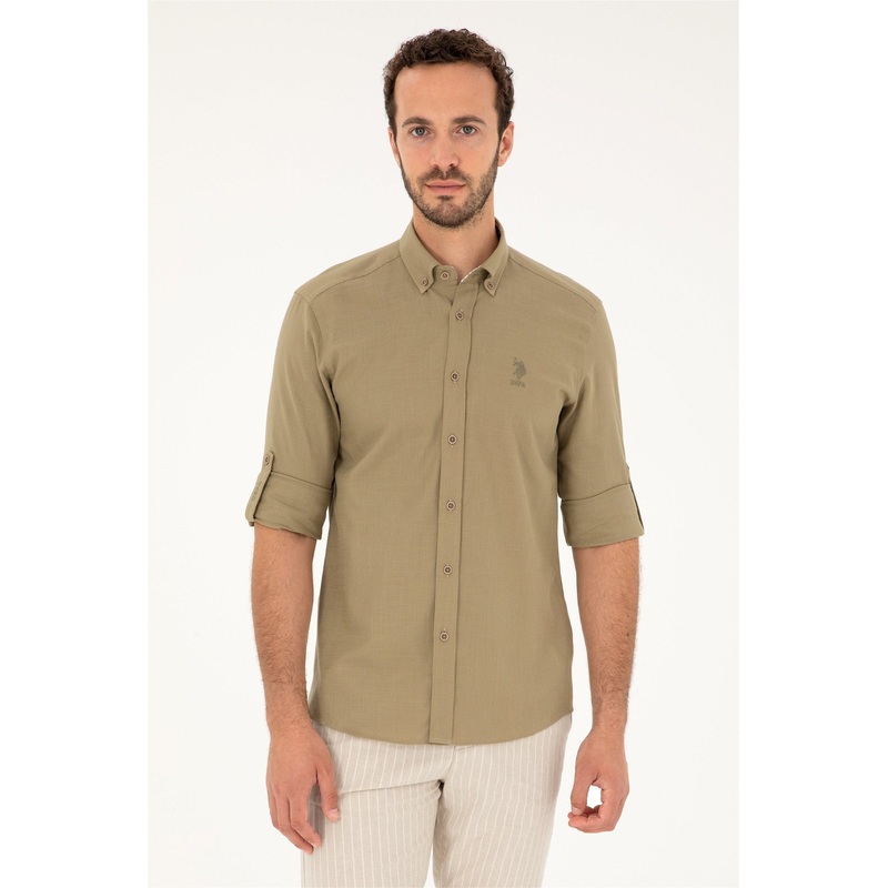 Green Button Down Woven Shirt
