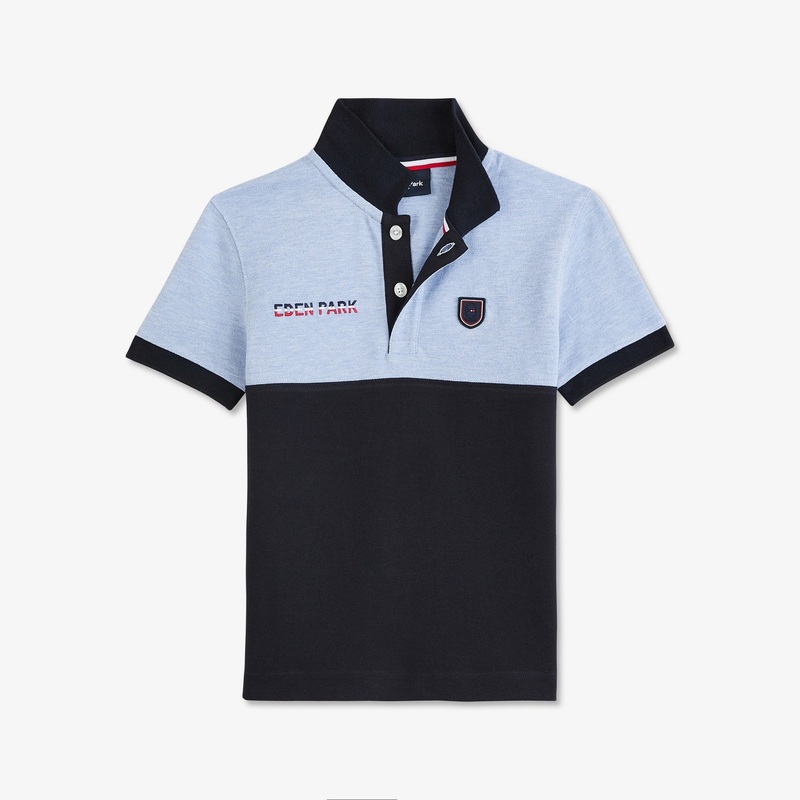 Light Blue Colour-Block Polo With Tricolour Embroidery