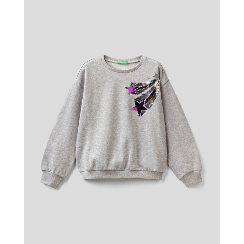 Light Grey Sweatshirt With Reversible Sequins
