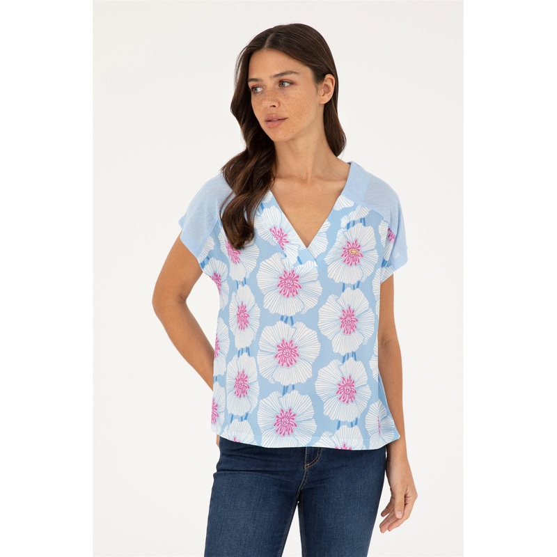 Multi-Color V-Neck T-Shirt with Design