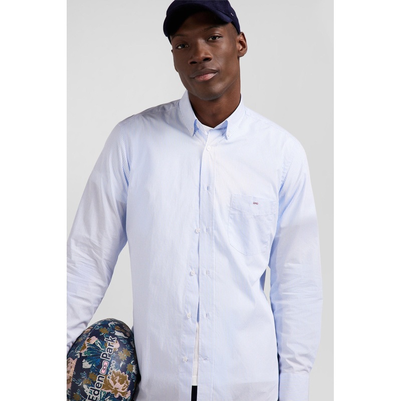 Regular Sky Blue Striped Cotton Jacquard Shirt