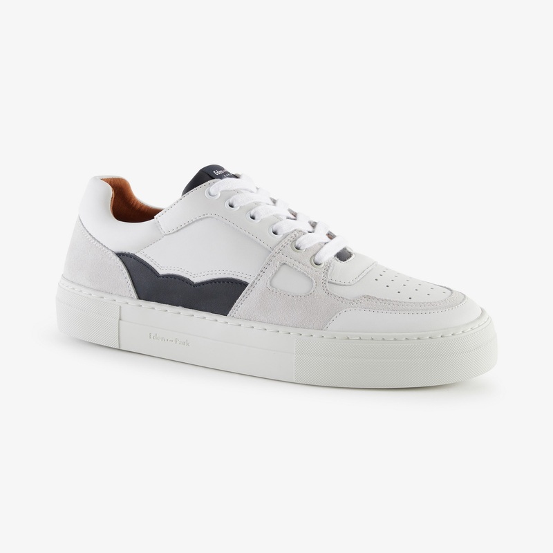 Tricolour Bi-Fabric Dark Blue Trainers With Thick Soles