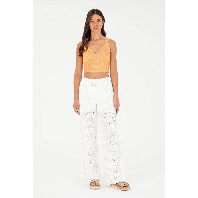 White Loose Fit Cut Out Trousers