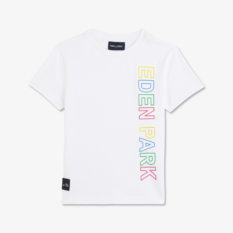 White T-Shirt With Multicoloured Screen Print