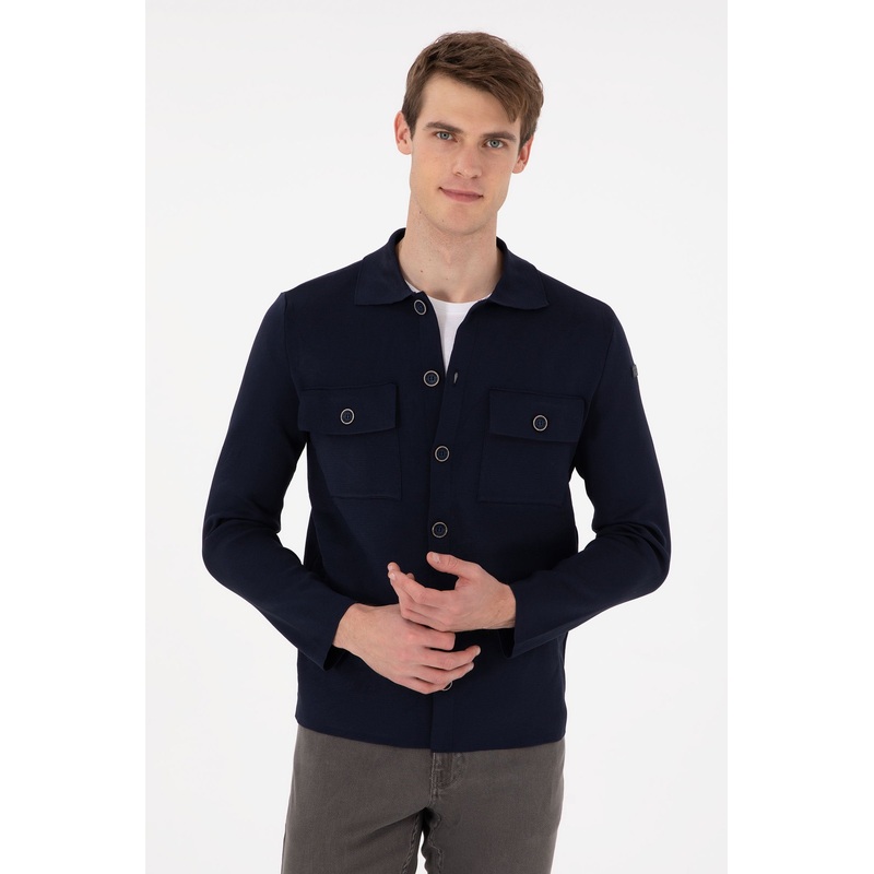 Blue Knitting Cardigan with Buttons