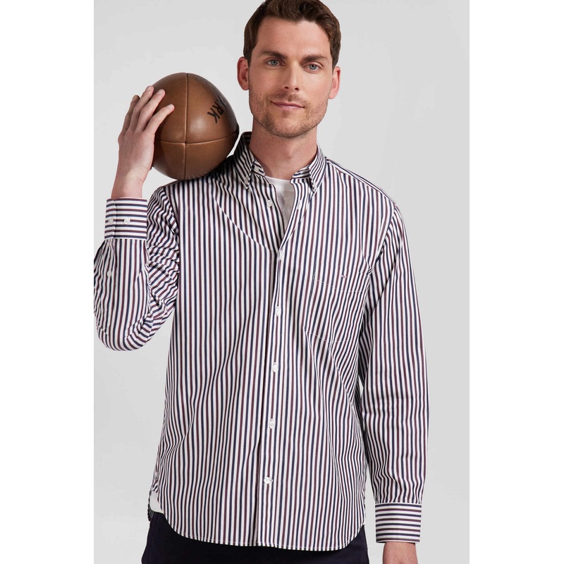 Burgundy Striped Cotton Poplin Shirt Regular Fit