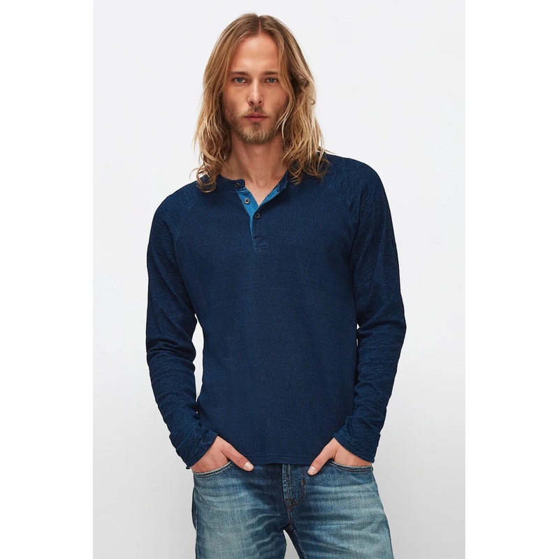 Henley Tee Cotton Textured Indigo