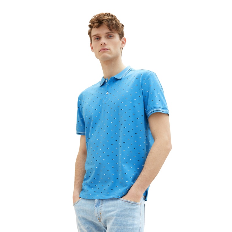 Light Blue Short Sleeve Printed Polo Shirt