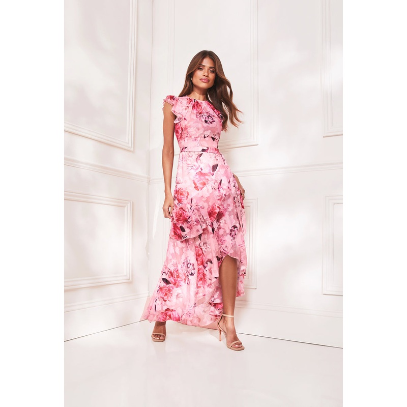 Multicolor Sleeveless Ruffled High-Low Long Dress