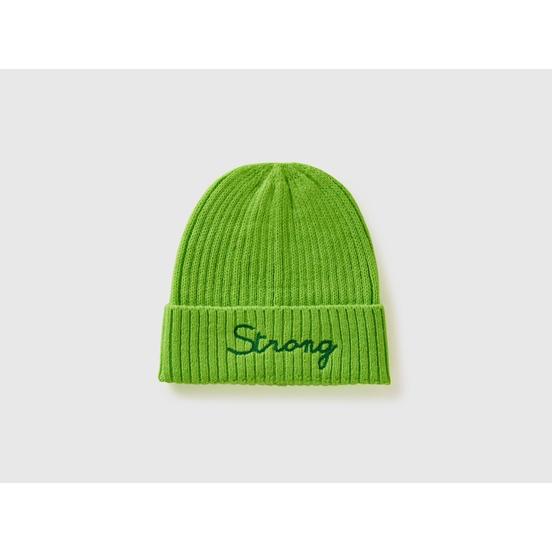 Neon Green Beanie with Embroidery
