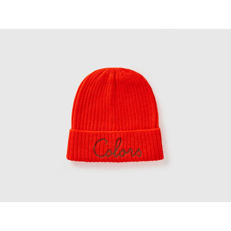 Neon Orange Beanie with Embroidery