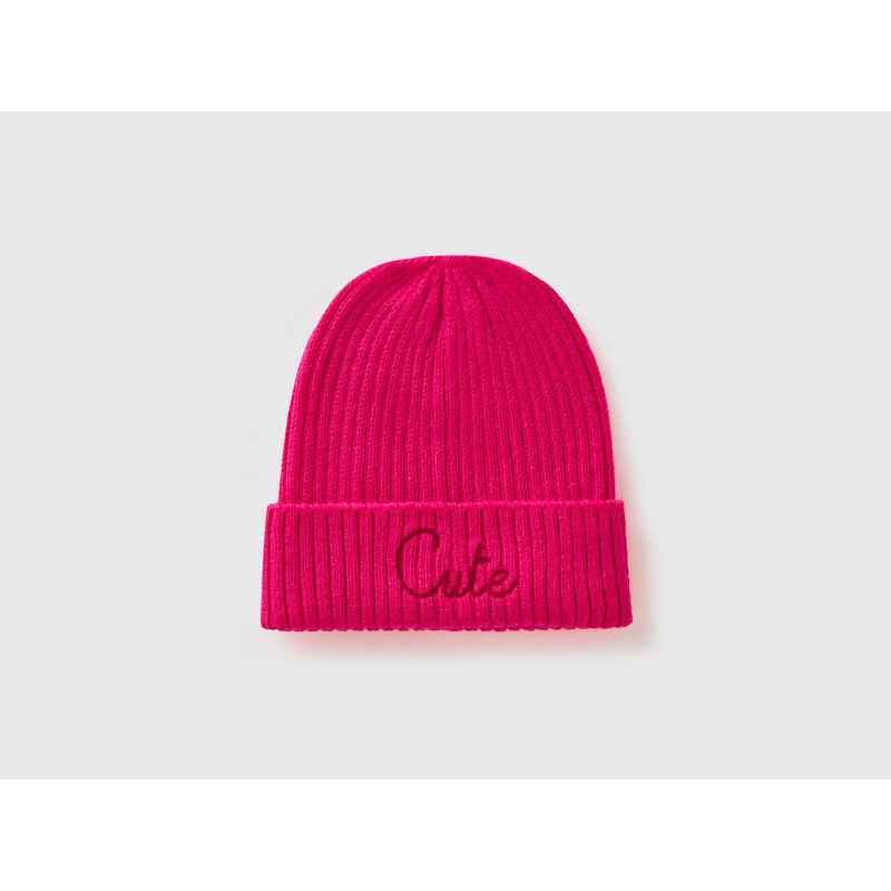 Neon Pink Beanie with Embroidery