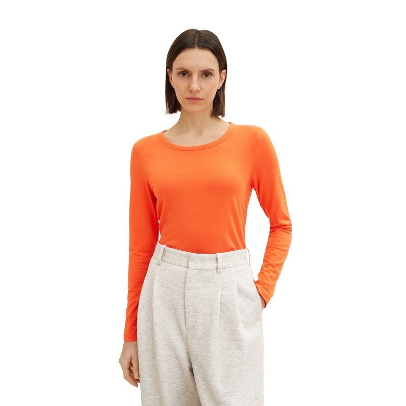 Orange Long Sleeve Round Neck T-Shirt