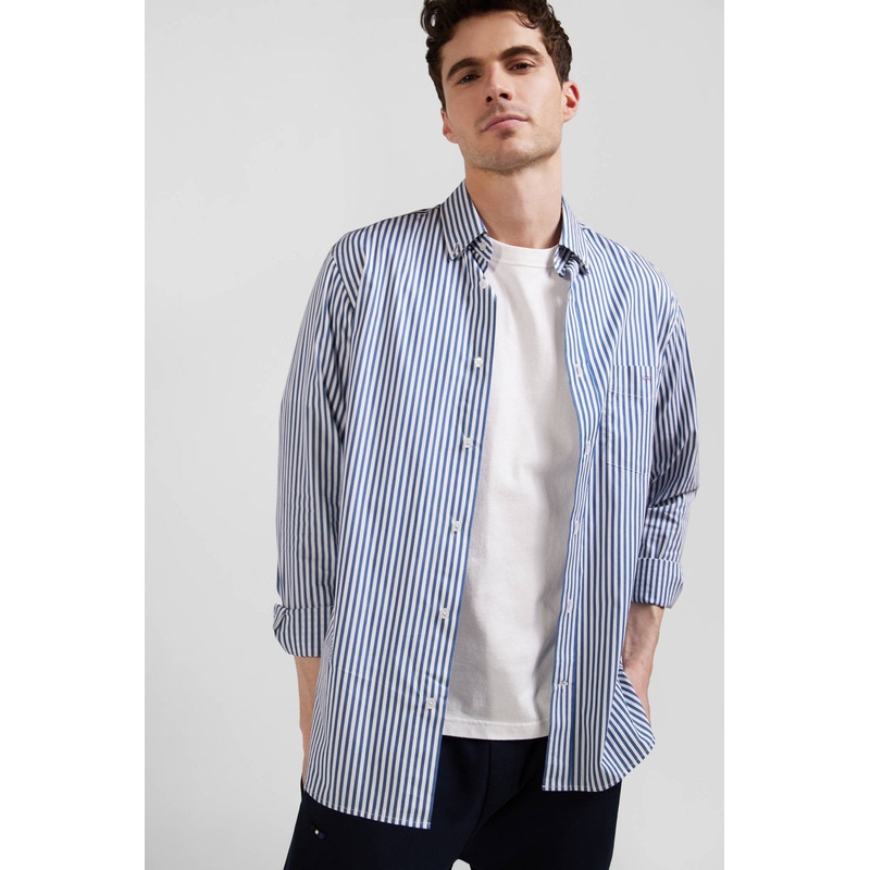 Regular Blue Striped Cotton Poplin Shirt